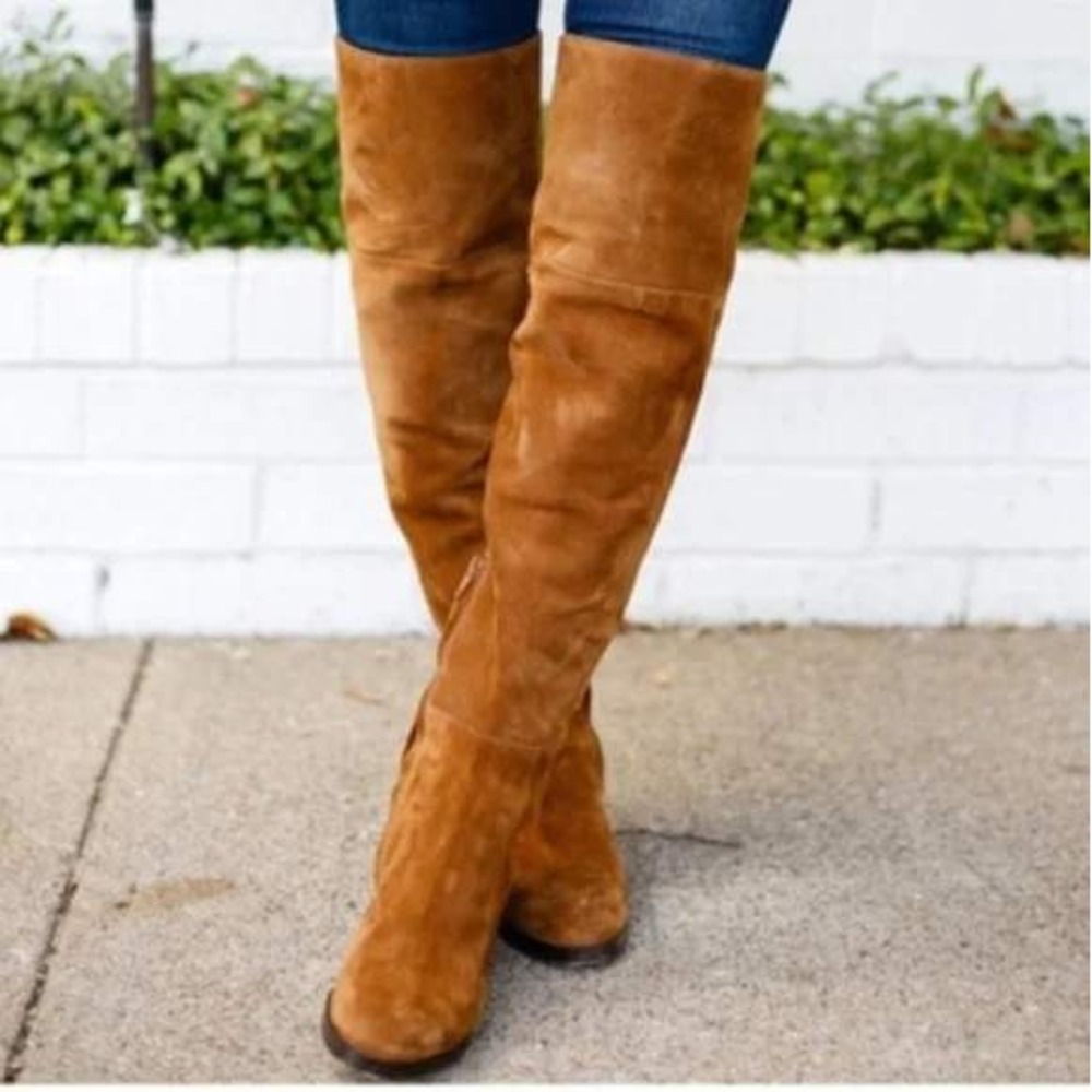 J.Crew Suede Over The Knee Boots‎ Cognac Brown Women's Size 7.5